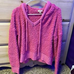 hooded pink sweater
